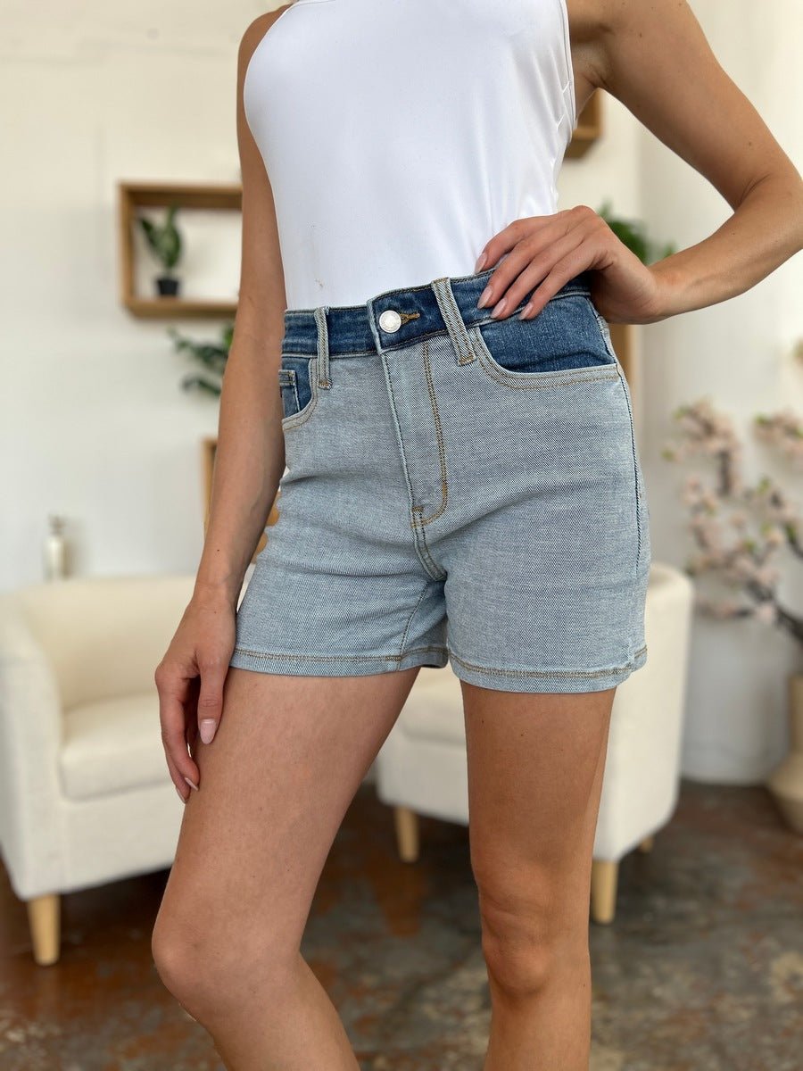 Judy Blue Full Size Color Block Denim Shorts - Bottoms